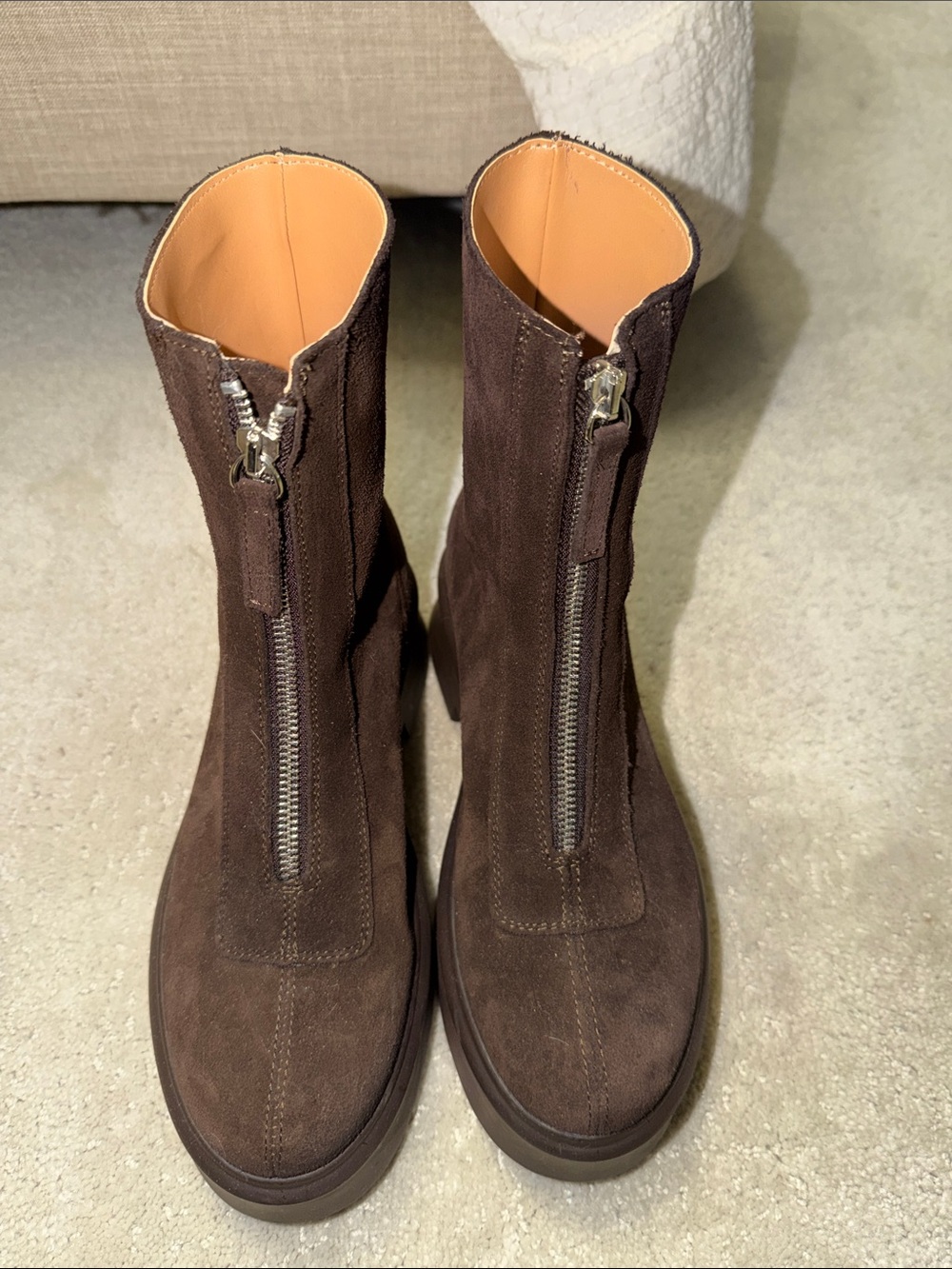 Steve Madden Brown Suede Front-Zip Ankle Boots
